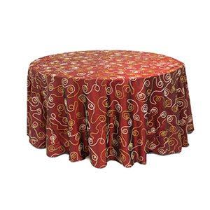 Nappe Ronde Taffetas Broderies Or - Rouge
